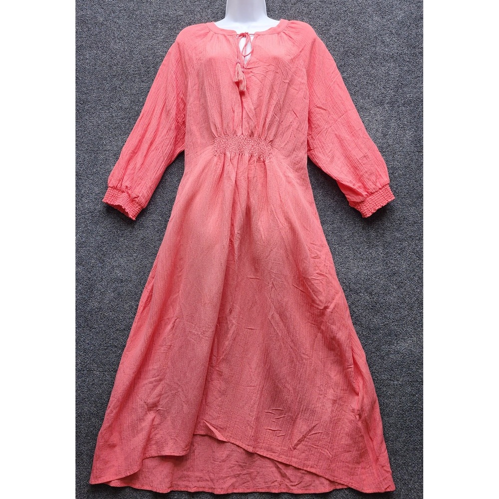 Soft Surroundings‎ Women's Boho Peasant Gauze Ramie Rayon Tassel Maxi Dress XL
